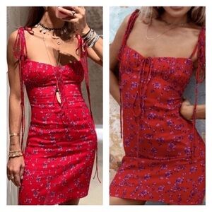 Rat & Boa Fia Red Mini Floral Dress Cute Strappy Rouge Sexy Rare Ties
